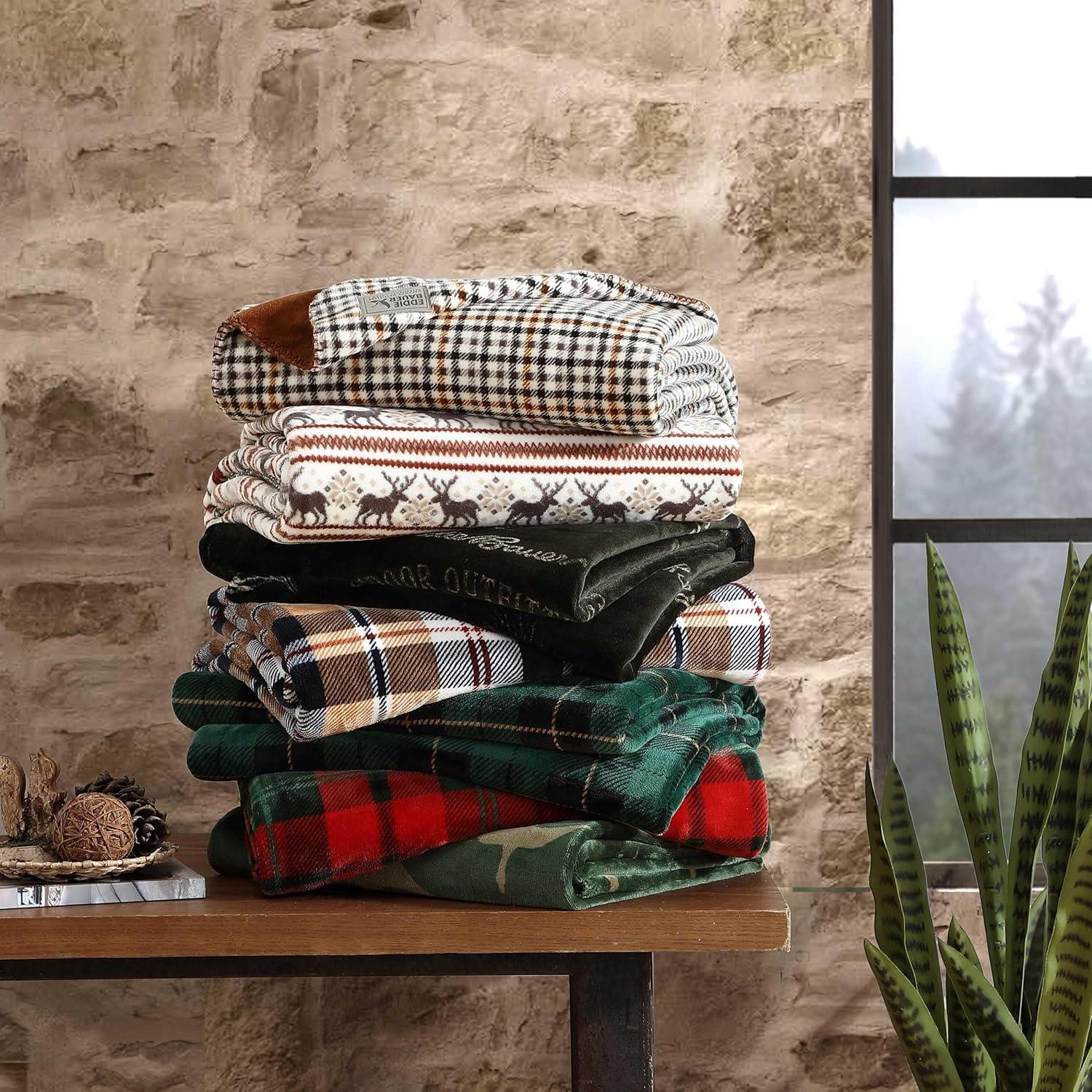 imageEddie Bauer Throw Blanket UltraSoft ampamp Reversible Plush Bedding Throw Blanket for Couch or Bed Geese Kettle Falls Plaid Green 60quot x 70quot