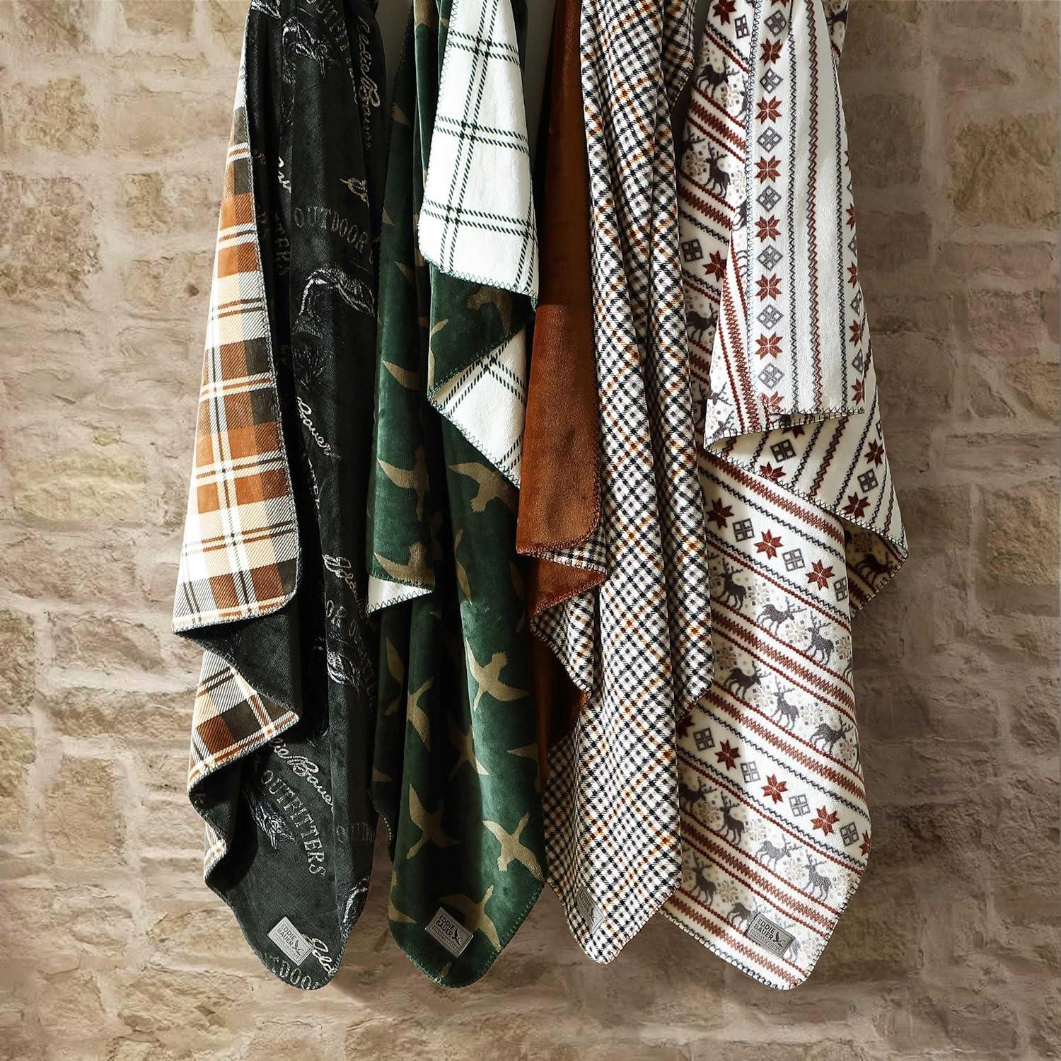 imageEddie Bauer Throw Blanket UltraSoft ampamp Reversible Plush Bedding Throw Blanket for Couch or Bed Geese Kettle Falls Plaid Green 60quot x 70quot