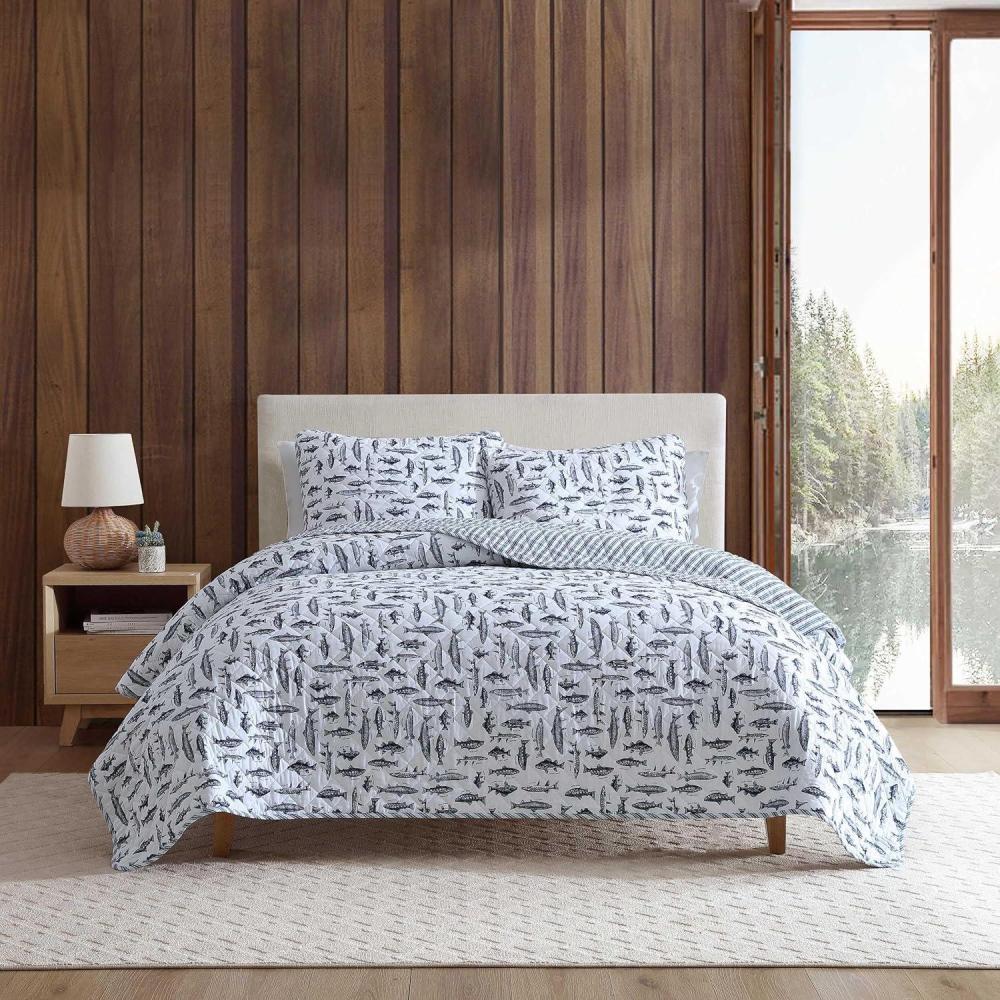 imageEddie Bauer  Quilt Set Super Soft Bedding with Matching Sham Silky Smooth ampamp Breathable Classic Home Essentials Wes Fish Blue Twin